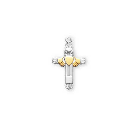 Two-Tone Claddagh Cross Necklace, Sterling Silver