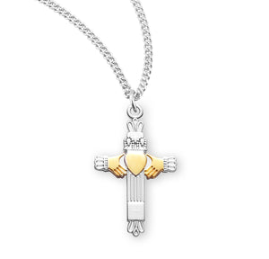 Two-Tone Claddagh Cross Necklace, Sterling Silver