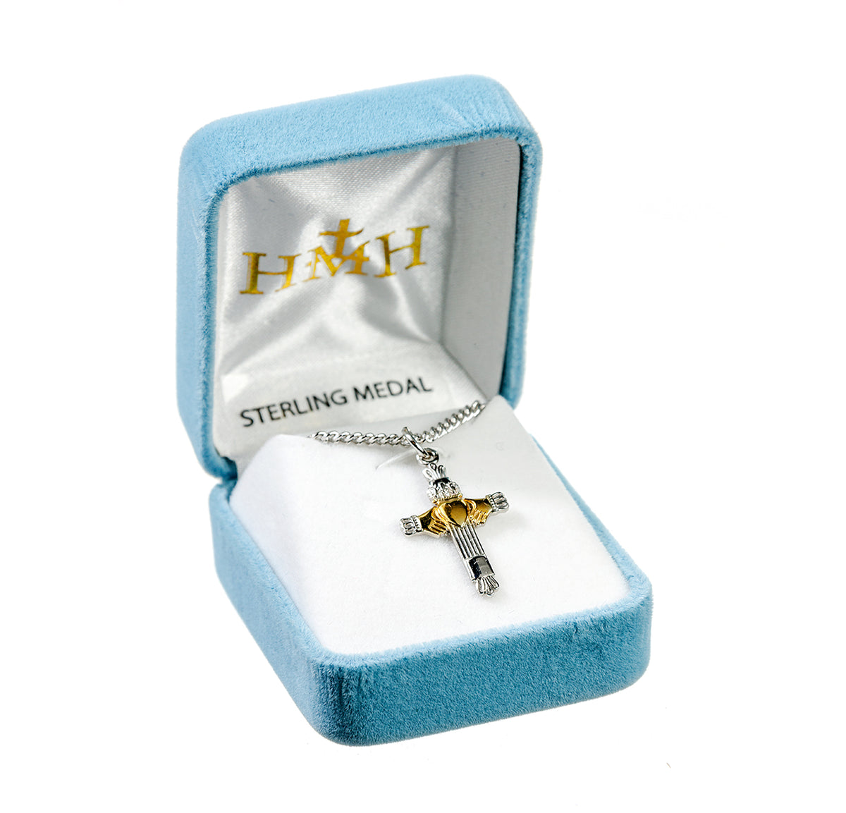 Two-Tone Claddagh Cross Necklace, Sterling Silver