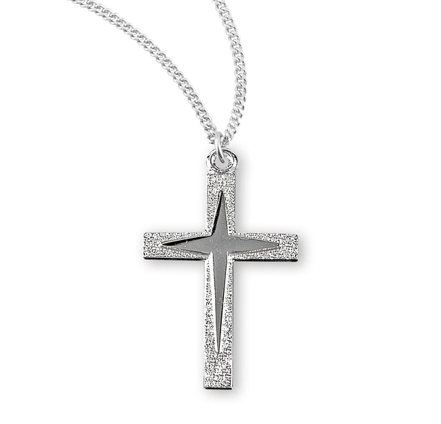 Heavy Medium Starburst Cross Necklace, Sterling Silver
