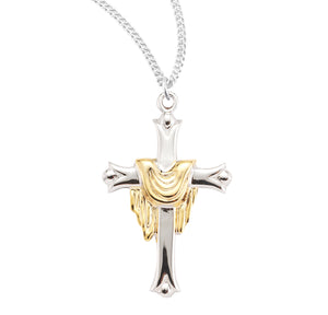 Cross Necklace with Gold Robe, Sterling Silver