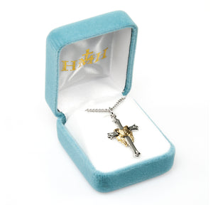 Cross Necklace with Gold Robe, Sterling Silver