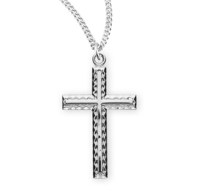 Petite Textured Cross Necklace, Sterling Silver
