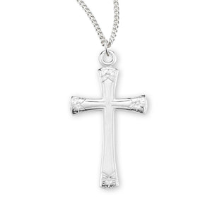 Heavy Large Flower Tip Cross Necklace, Sterling Silver
