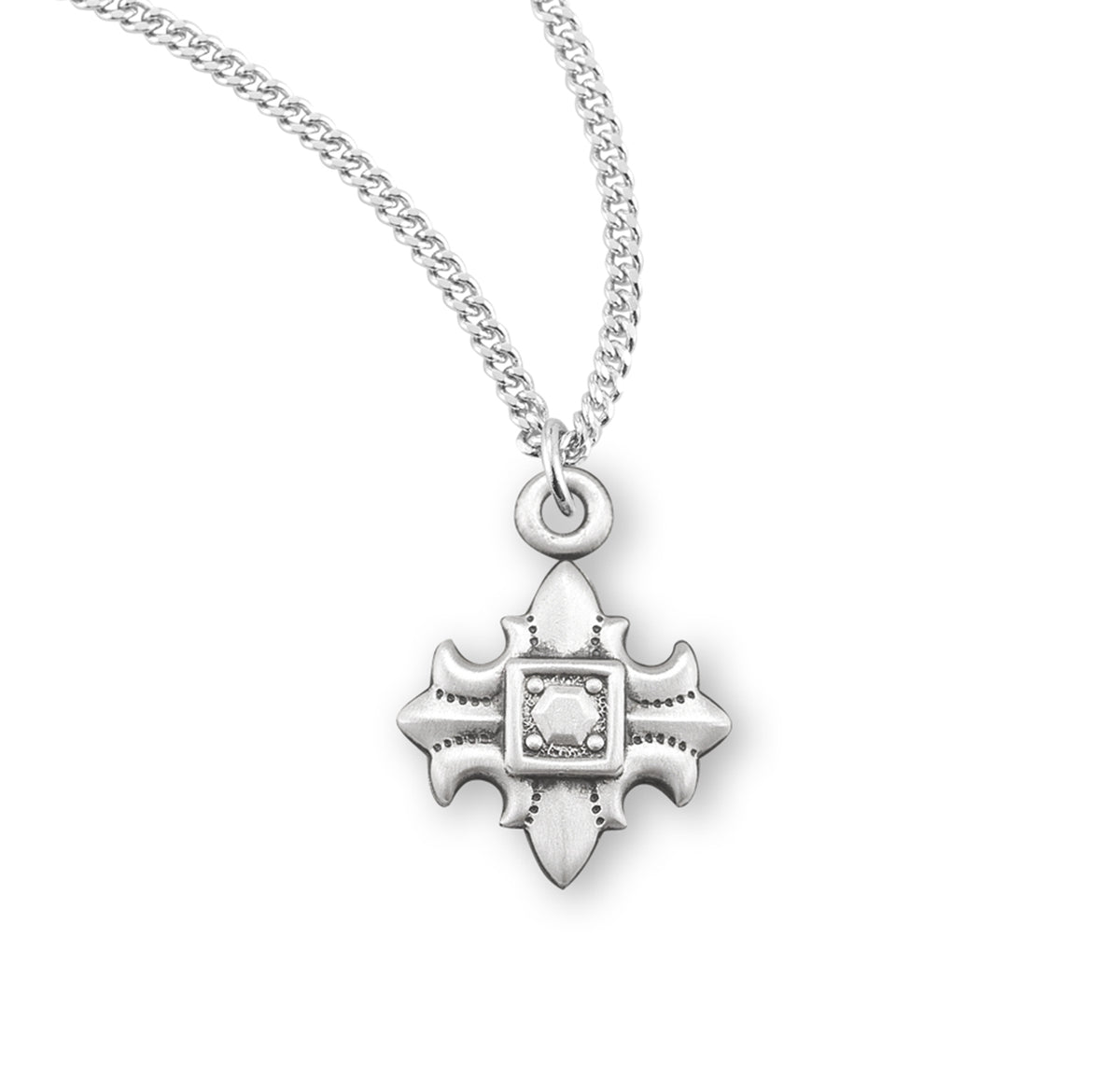 Small Fleur-de-Lis Cross Necklace, Sterling Silver