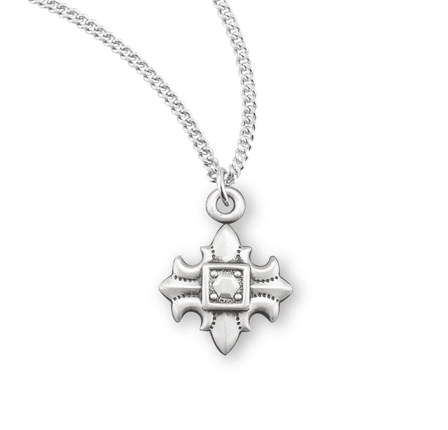 Small Fleur-de-Lis Cross Necklace, Sterling Silver