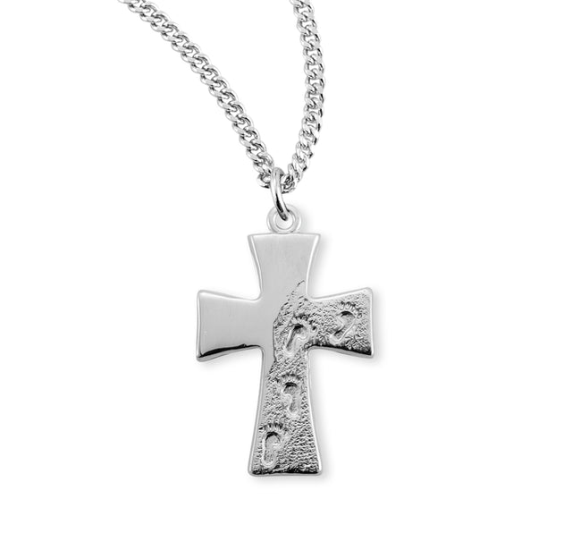 Footprints in the Sand Cross Necklace, Sterling Silver
