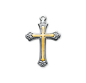 Medium Two-Tone Cross Necklace, Sterling Silver