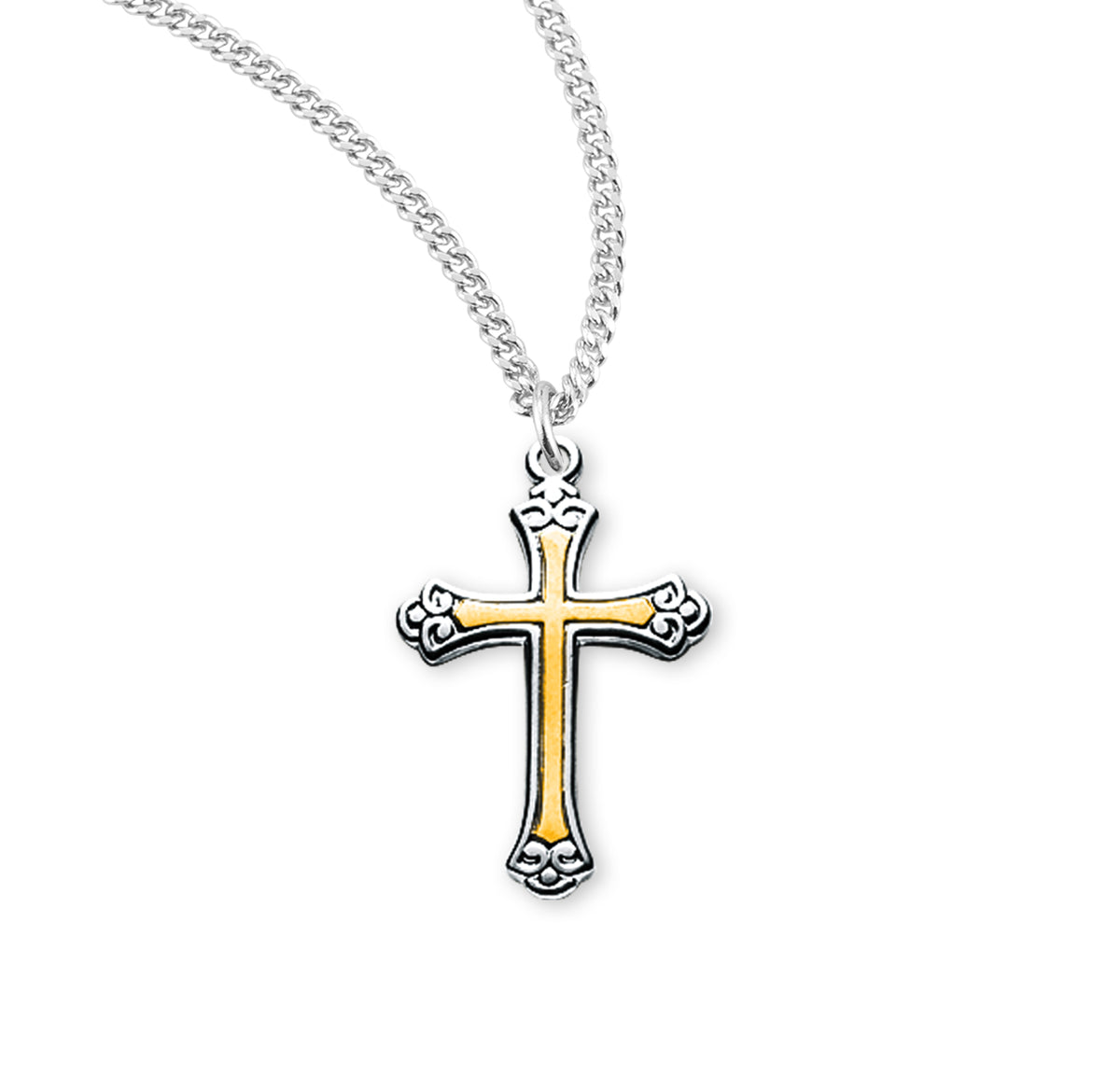 Medium Two-Tone Cross Necklace, Sterling Silver