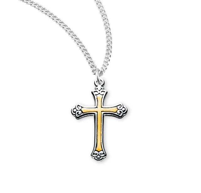 Medium Two-Tone Cross Necklace, Sterling Silver