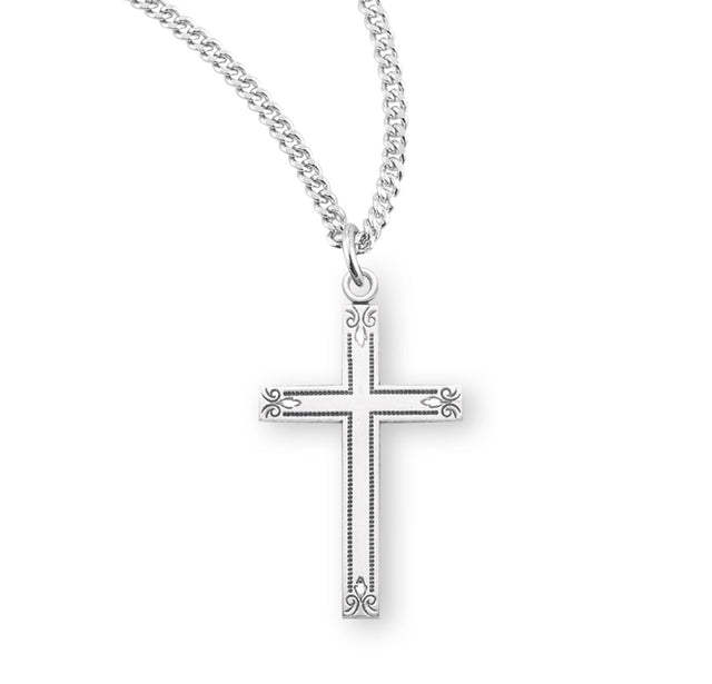 Extra Large Flower Tip Cross Necklace, Sterling Silver