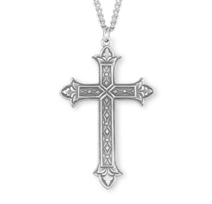 Heavy Extra Large Detailed Cross Necklace, Sterling Silver
