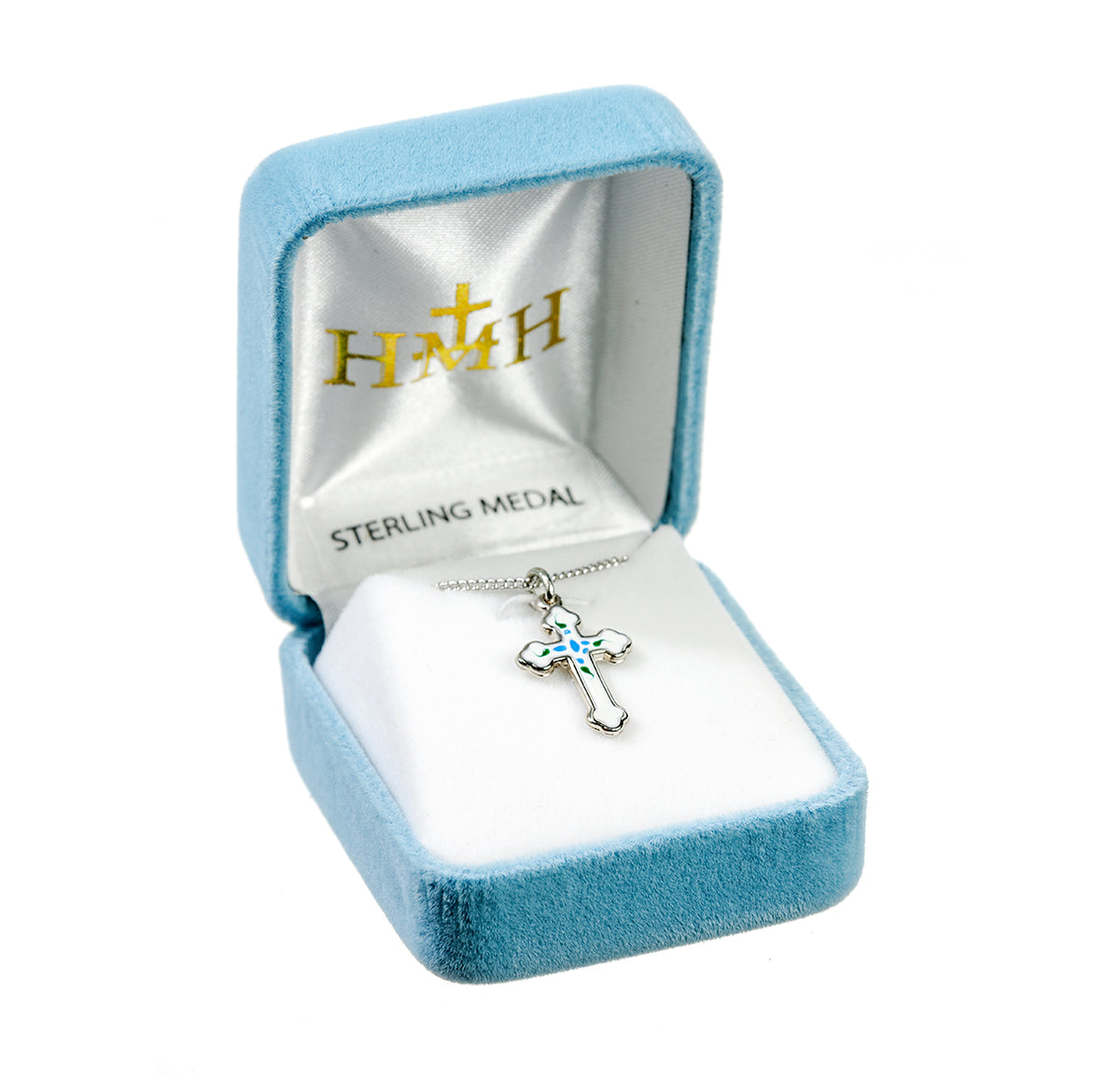 Budded Latin Enameled Cross Necklace, Sterling Silver