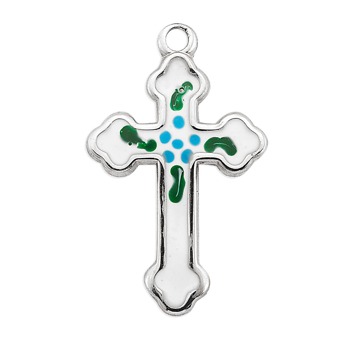 Budded Latin Enameled Cross Necklace, Sterling Silver