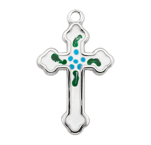 Budded Latin Enameled Cross Necklace, Sterling Silver