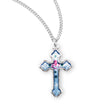 Rose Blue Enameled Cross Necklace, Sterling Silver
