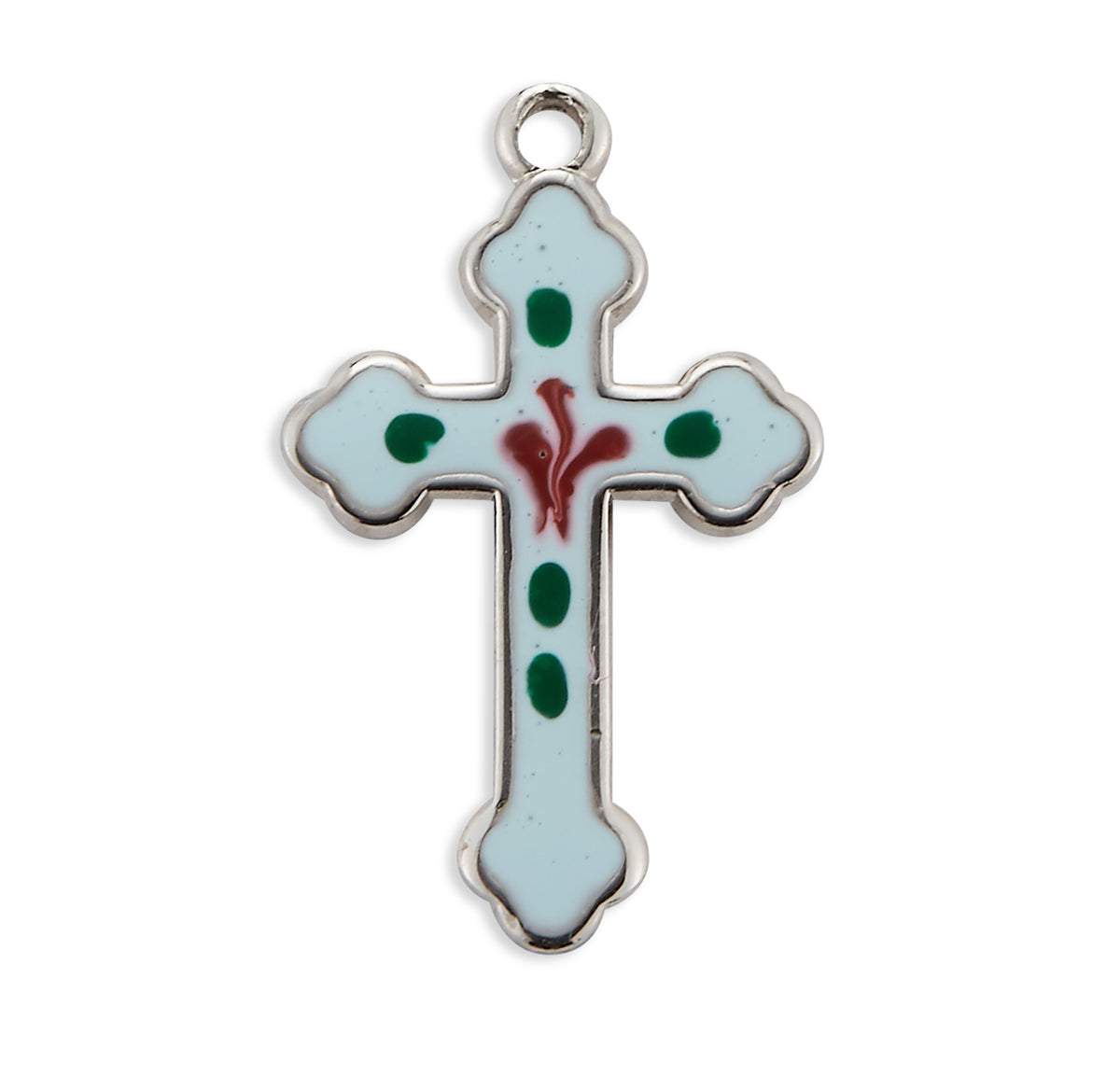 Rose Blue Enameled Cross Necklace, Sterling Silver