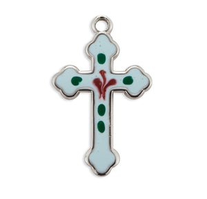 Rose Blue Enameled Cross Necklace, Sterling Silver
