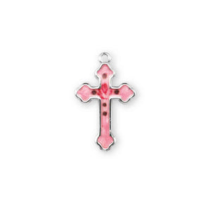 Pink Enameled Cross Necklace, Sterling Silver