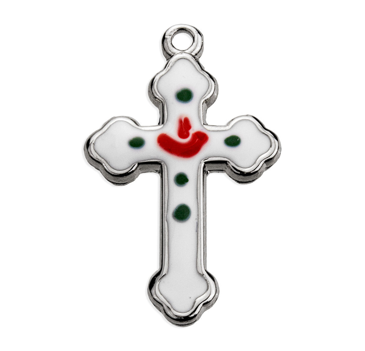 White Enameled Cross Necklace, Sterling Silver