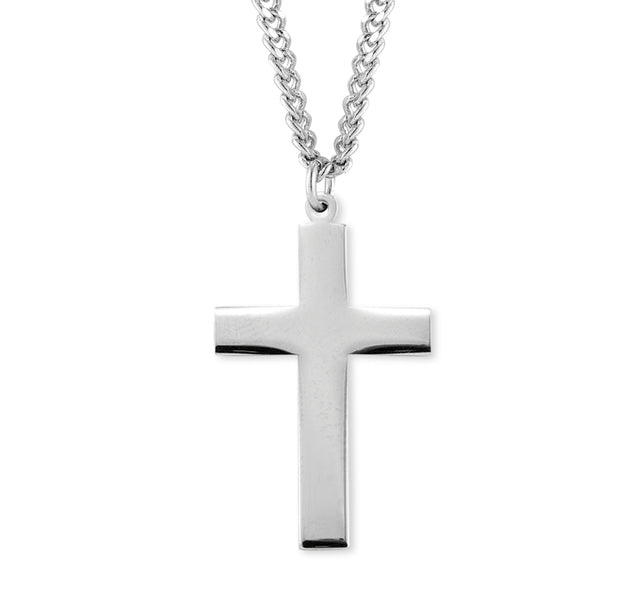 High Polish Plain Cross Necklace, Sterling Silver