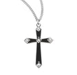 Crystal Black Enameled Cross Necklace, Sterling Silver