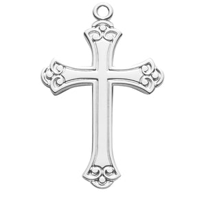Swirl Tip Cross Necklace, Sterling Silver