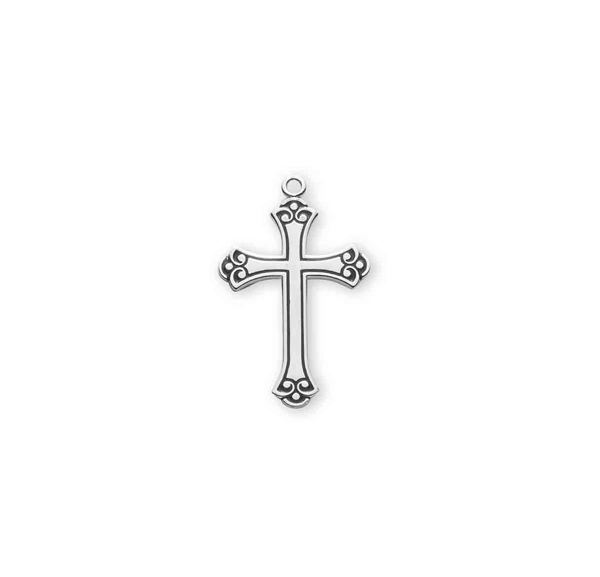 Swirl Tip Black Enameled Cross Necklace, Sterling Silver