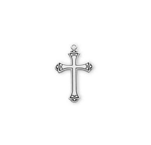 Swirl Tip Black Enameled Cross Necklace, Sterling Silver