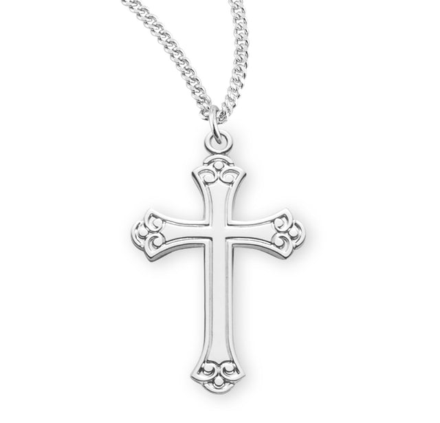 Swirl Tip Cross Necklace, Sterling Silver