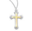 Heavy Large Two-Tone Cross Necklace, Sterling Silver