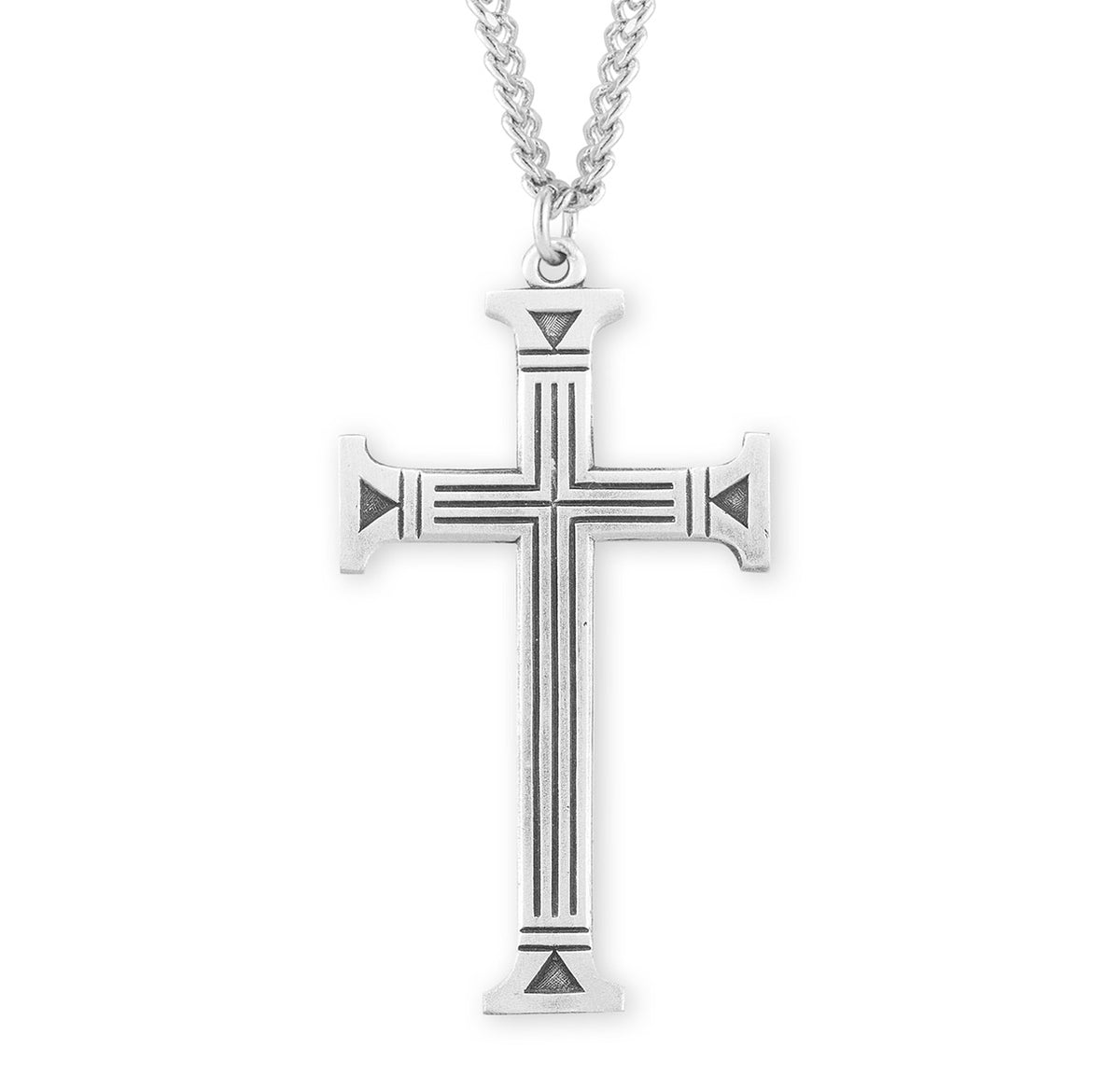 Lightweight Extra Large Engraved Cross Necklace, Sterling Silver