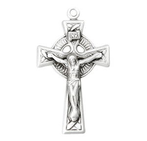 Irish Celtic Crucifix Necklace, Sterling Silver