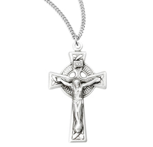 Irish Celtic Crucifix Necklace, Sterling Silver