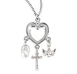 Heart Crucifix Necklace with Miraculous Medal, and Holy Spirit Charm, Sterling Silver
