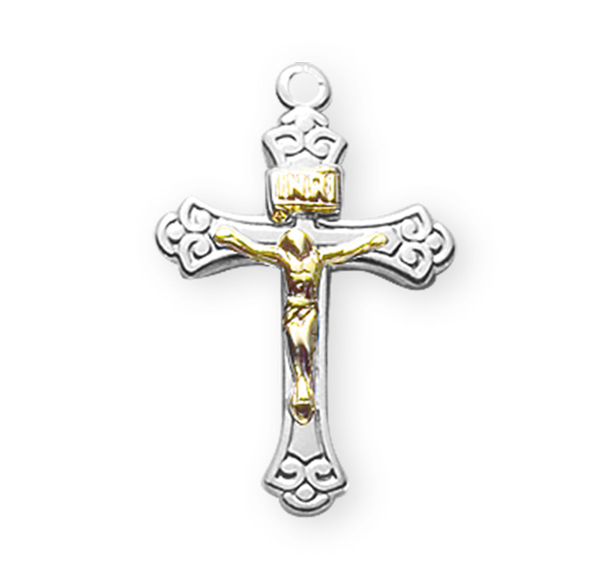 Tapered Two-Tone Crucifix Necklace, Sterling Silver