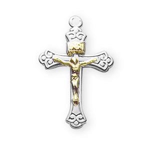 Tapered Two-Tone Crucifix Necklace, Sterling Silver