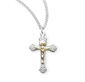 Tapered Two-Tone Crucifix Necklace, Sterling Silver