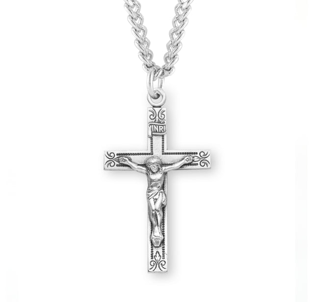 Swirl Crucifix Necklace, Sterling Silver