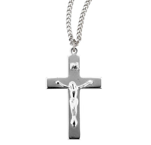 Simple High Polish Crucifix Necklace, Sterling Silver