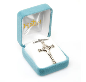 Swirl Tip Crucifix Necklace, Sterling Silver