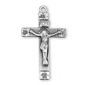 Flower Tip Crucifix Necklace, Sterling Silver