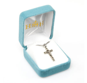 Flower Tip Crucifix Necklace, Sterling Silver