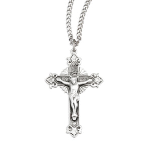 Starburst Crucifix Necklace with Fancy Tips, Sterling Silver