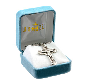 Starburst Crucifix Necklace with Fancy Tips, Sterling Silver