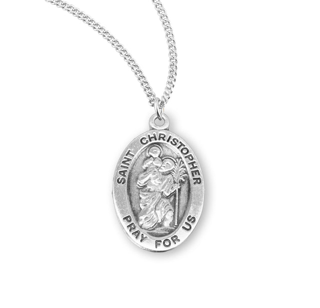 Small Saint Christopher Oval Medal Necklace, Sterling Silver