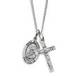 Oval Small Saint Michael Medal and Small Crucifix Necklace, Sterling Silver