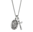 Small Saint Michael Medal and Small Cross Necklace, Sterling Silver