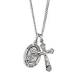 High Polished Small Saint Michael Medal and Small Crucifix Necklace, Sterling Silver