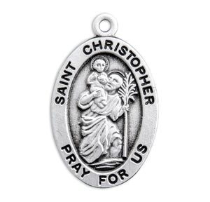 Medium Saint Christopher Oval Medal Necklace, Sterling Silver